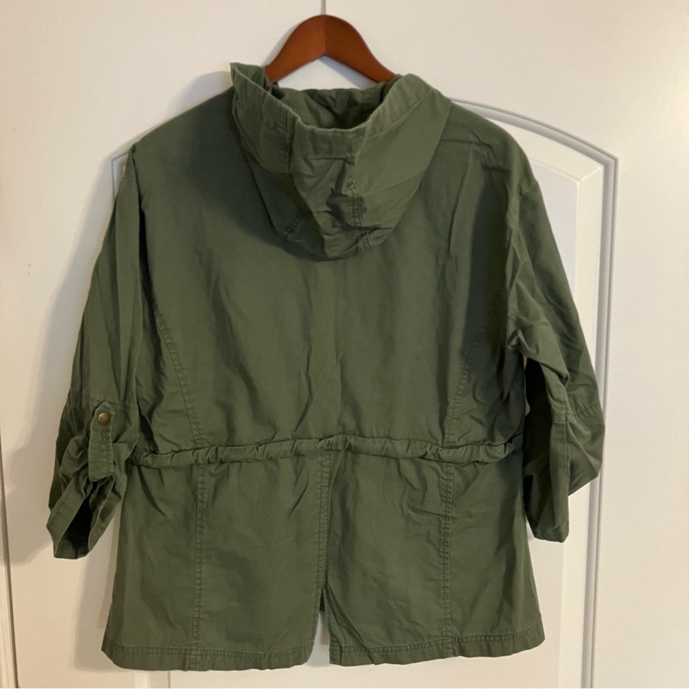 Gap Women's Utility Jacket Olive Baby Tweed Size Small 3/4 Sleeve Full Zip - Picture 6 of 10